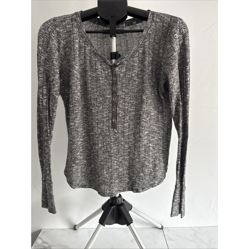 Abercrombie & Fitch Essentials Charcoal Gray Ribbed Henley Long Sleeve Top Large